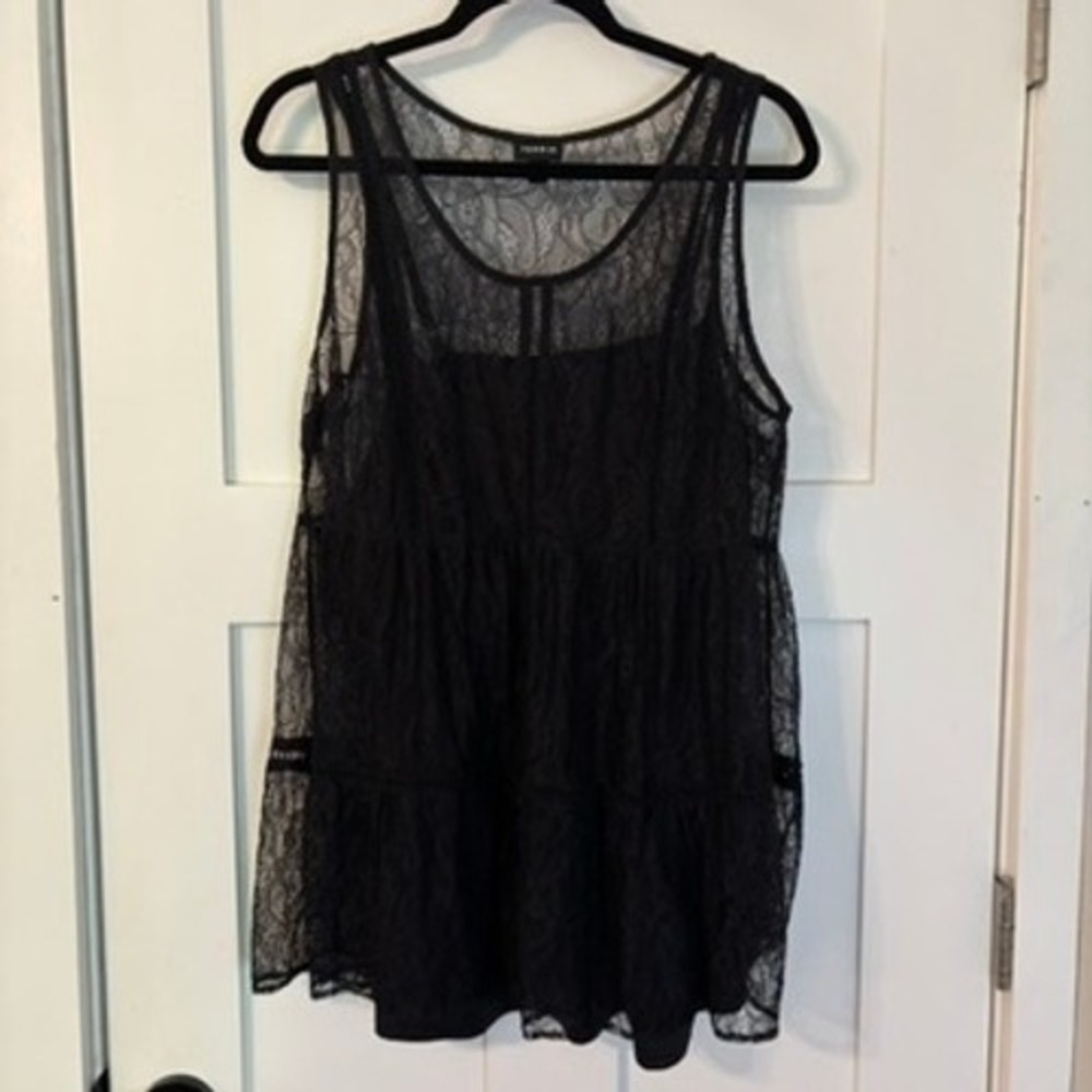 Torrid Black Lace Overlay Sleeveless Babydoll Top Ladder Stitch Plus Sz0 Romance